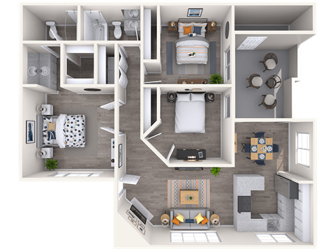 Floor plan for 3 beds, 2 baths, 1180 sqft